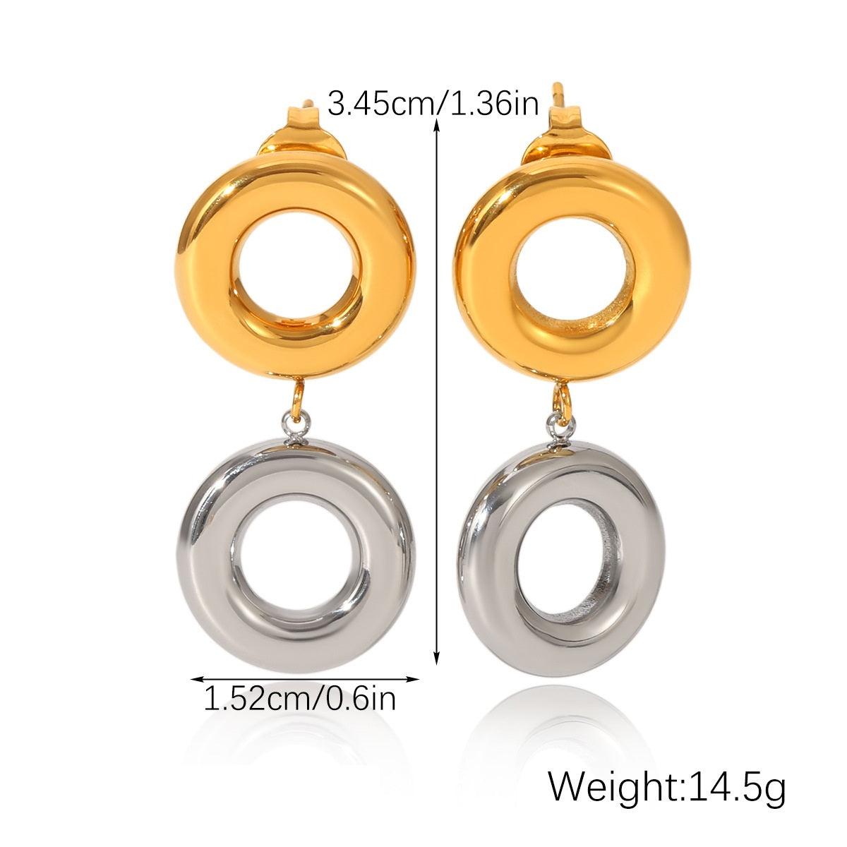Amaya Two Tone Round Drop Earrings