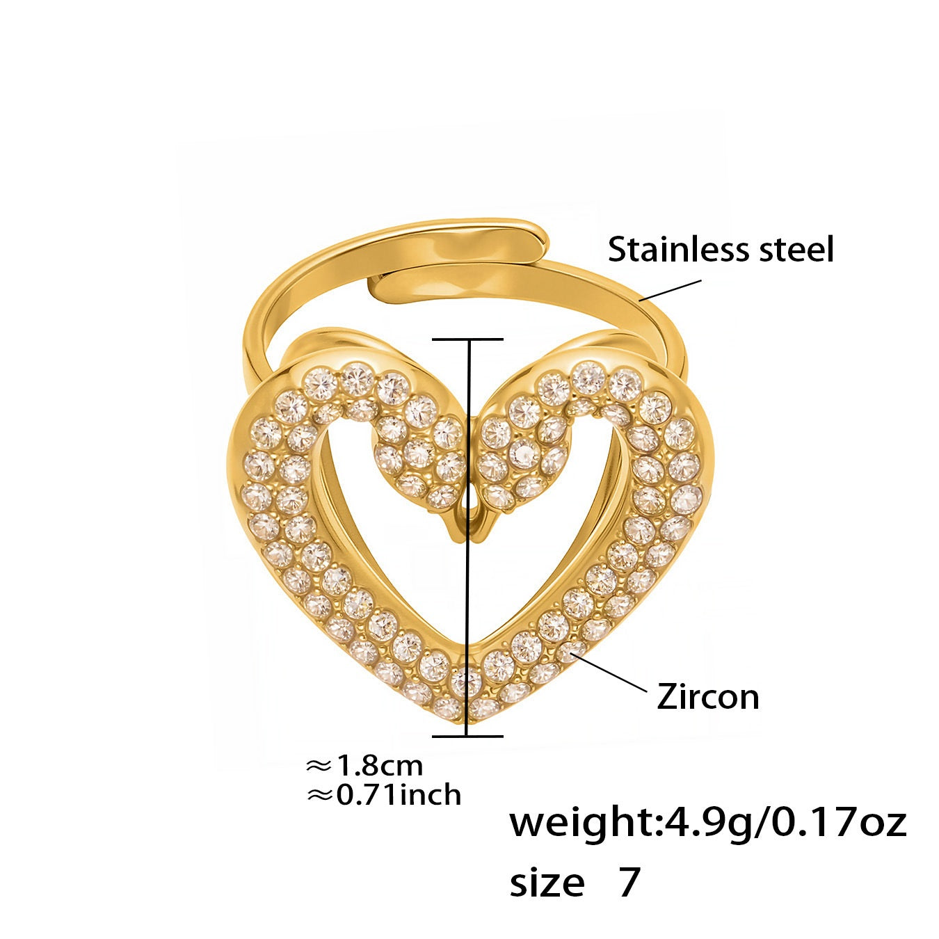 Parker Gold Tone Swan Heart Zircon Ring - Size 7