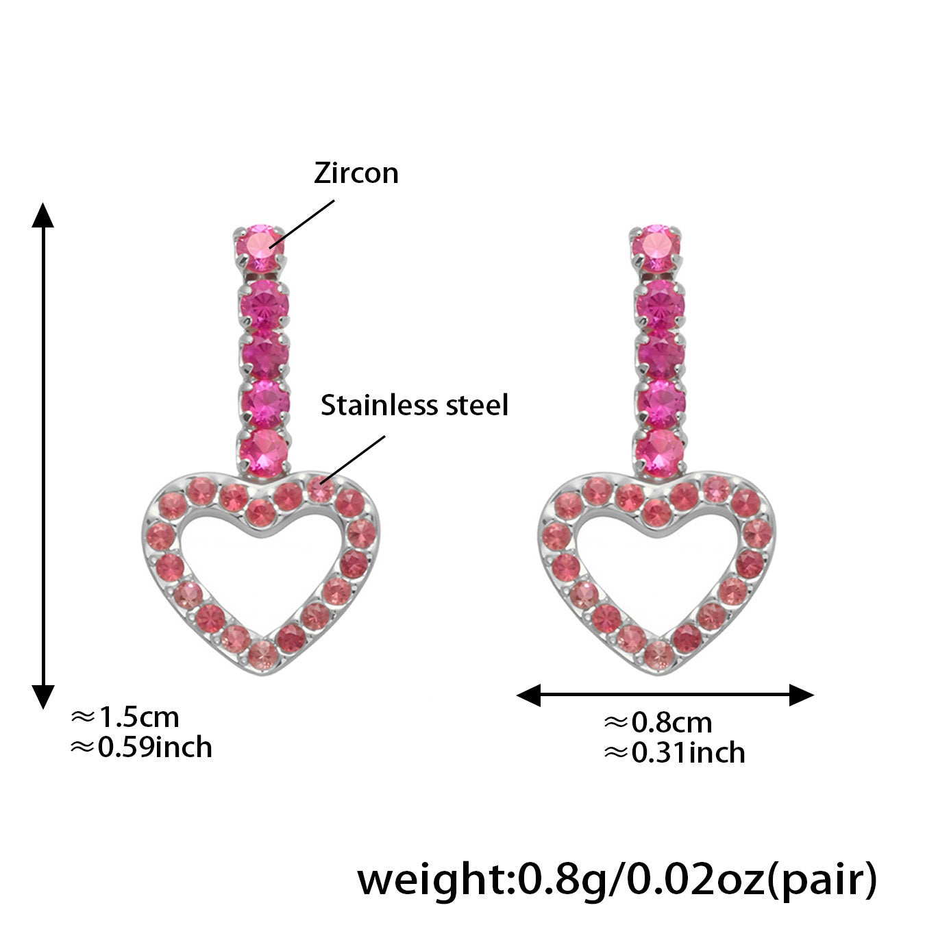 Ailany Pink Heart Zircon Earrings