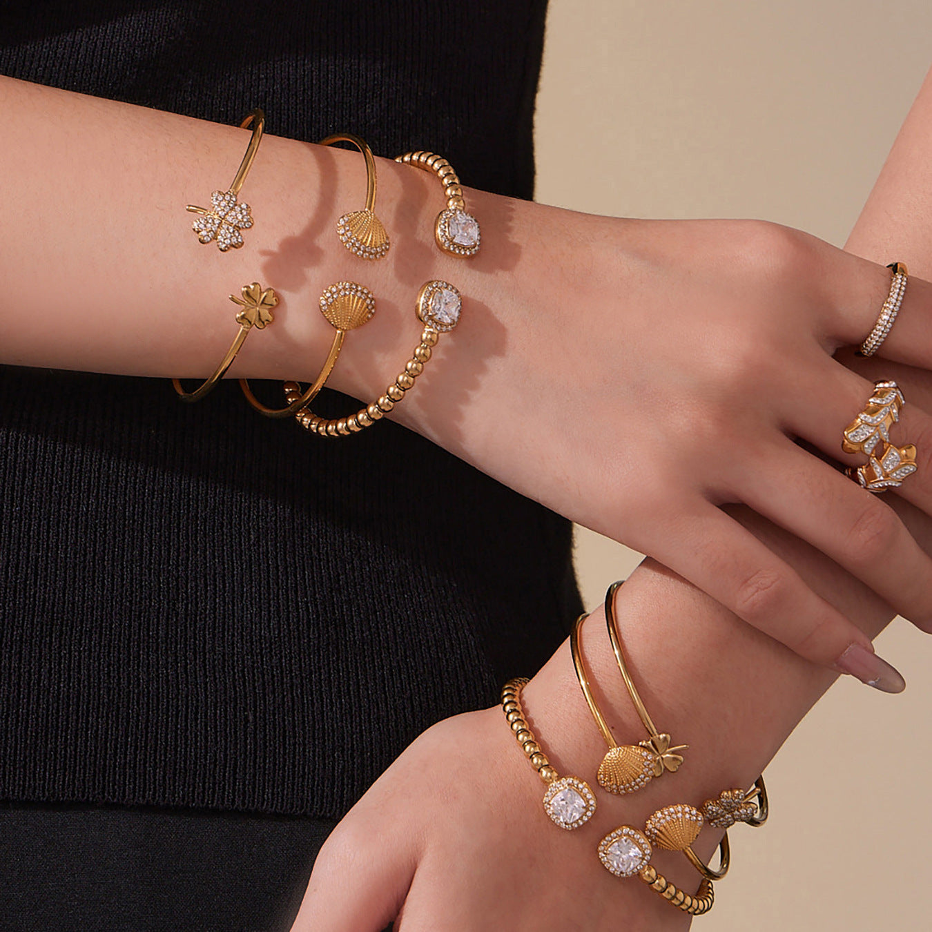 Molly Gold Tone Clover Zircon Cuff Bracelet