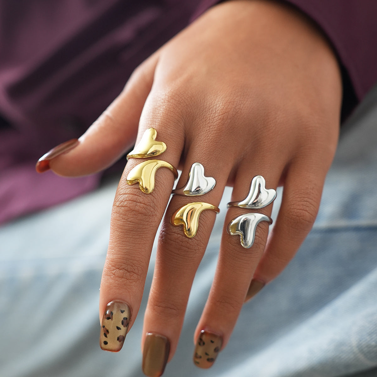 Lily Silver Tone Double Heart Ring