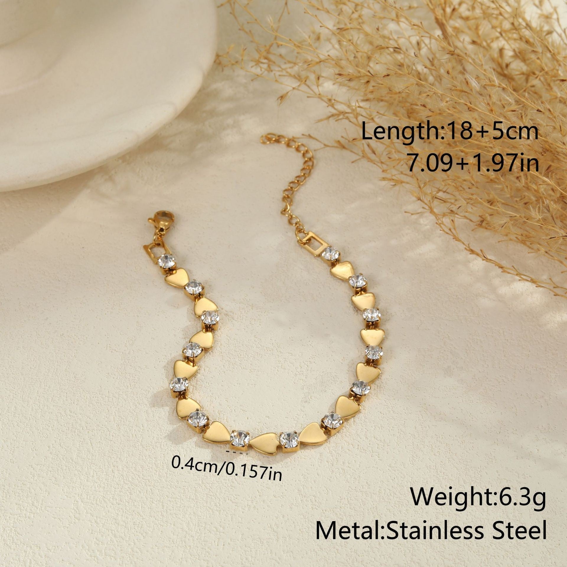 Peyton Gold Tone Hearts White Zircon Bracelet
