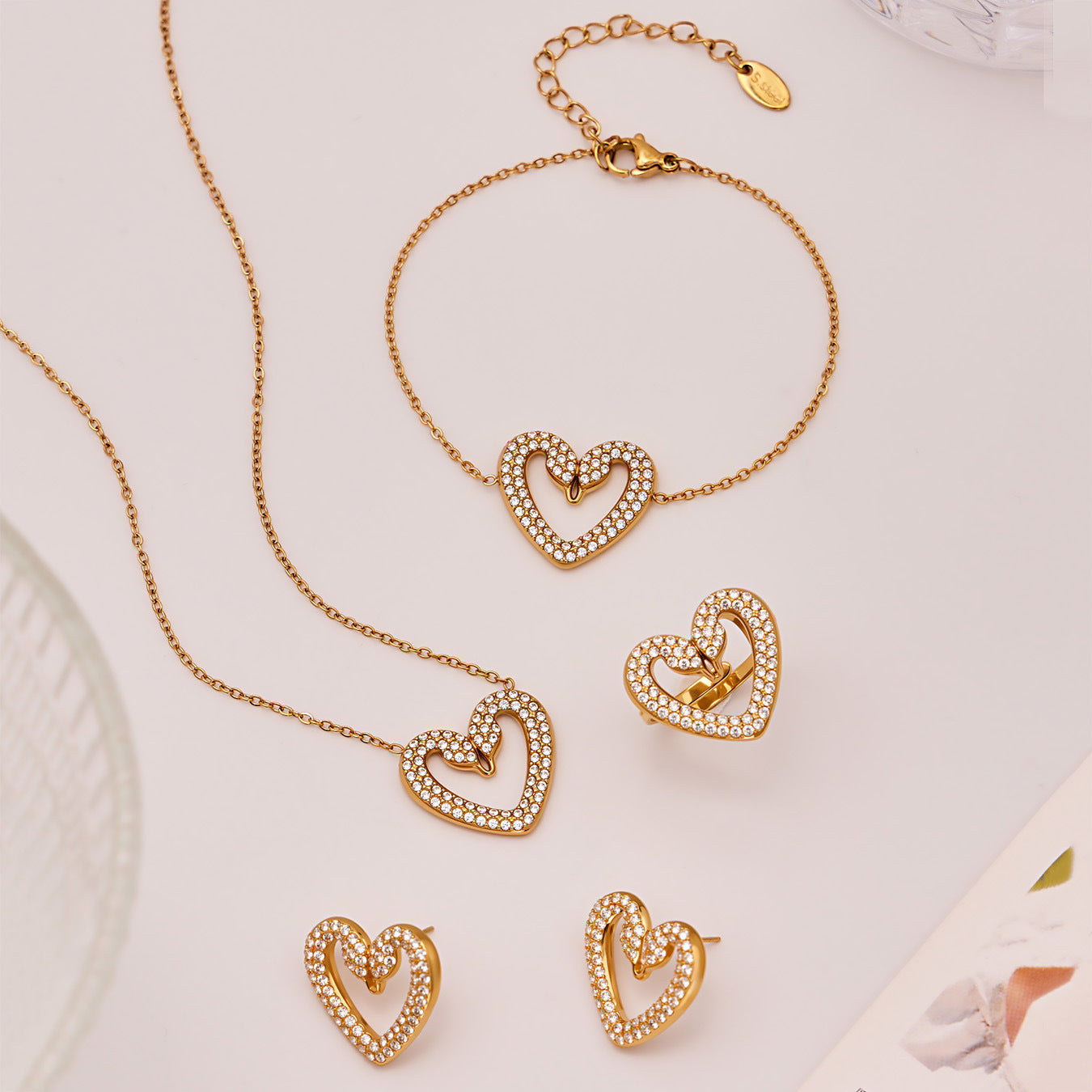 Parker Gold Tone Swan Heart Zircon Earrings