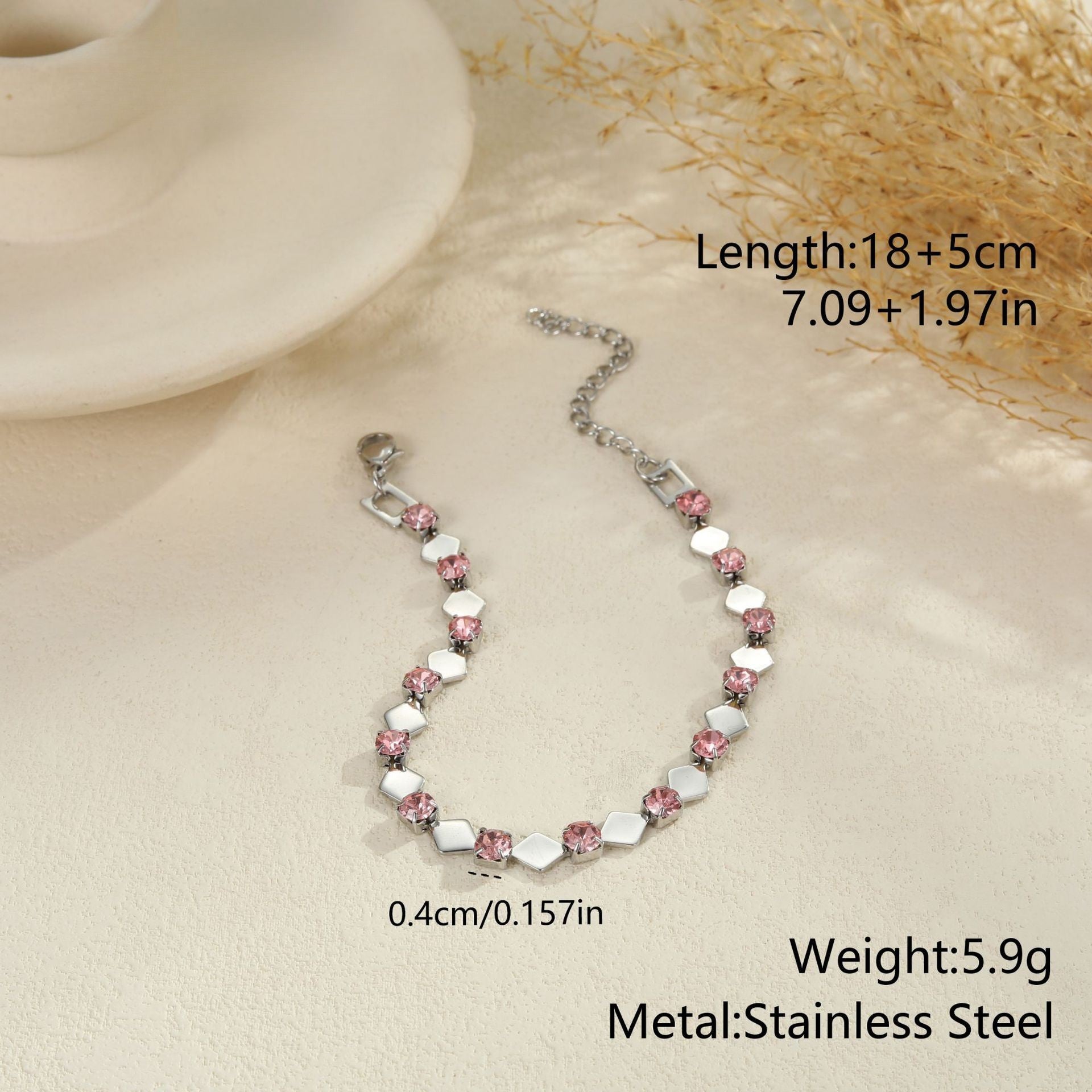 Peyton Silver Tone Squares Pink Zircon Bracelet