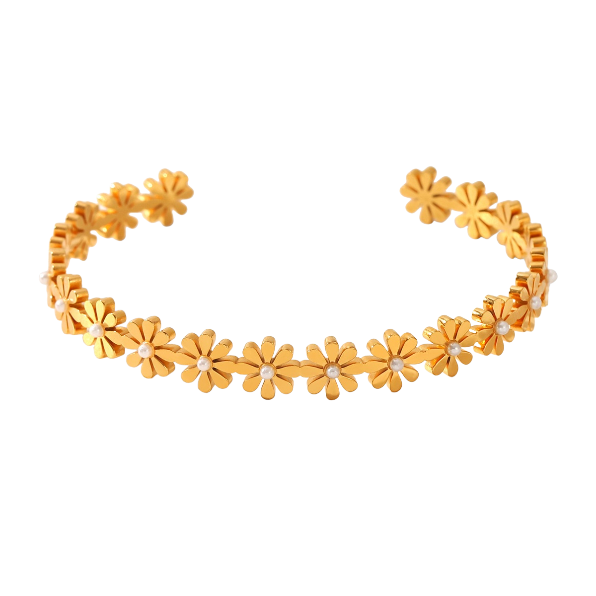 Harper Gold Tone Flowers Pearls Cuff Bracelet