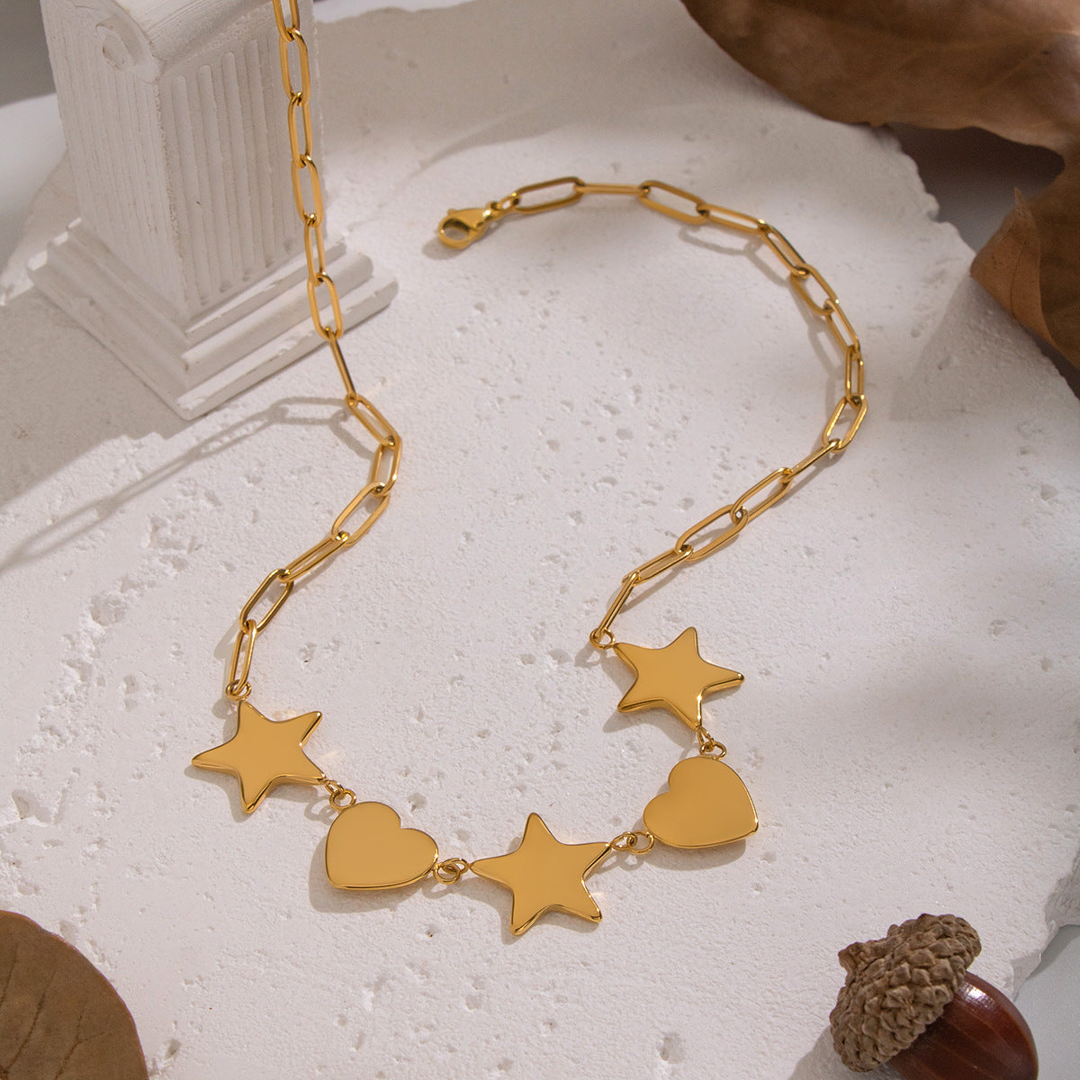Myla Gold Tone Hearts and Stars Chain Necklace