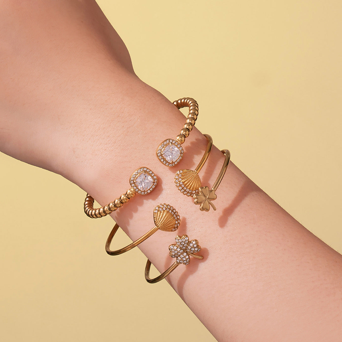 Natalia Gold Tone Shell Zircon Cuff Bracelet