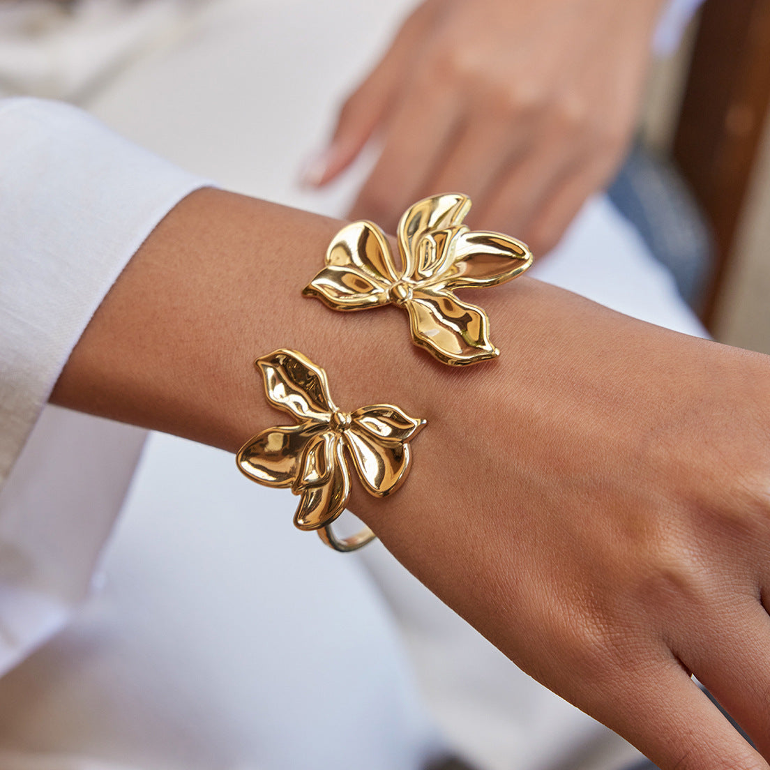 Olivia Gold Tone Flower Statement Bangle