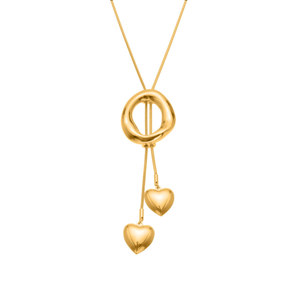 Allison Gold Tone Hearts Drop Necklace
