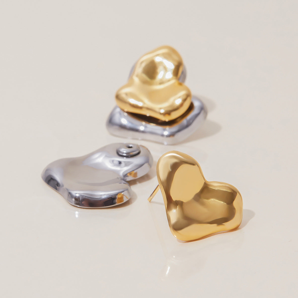 Amira Two Tone Hearts Stud Earrings