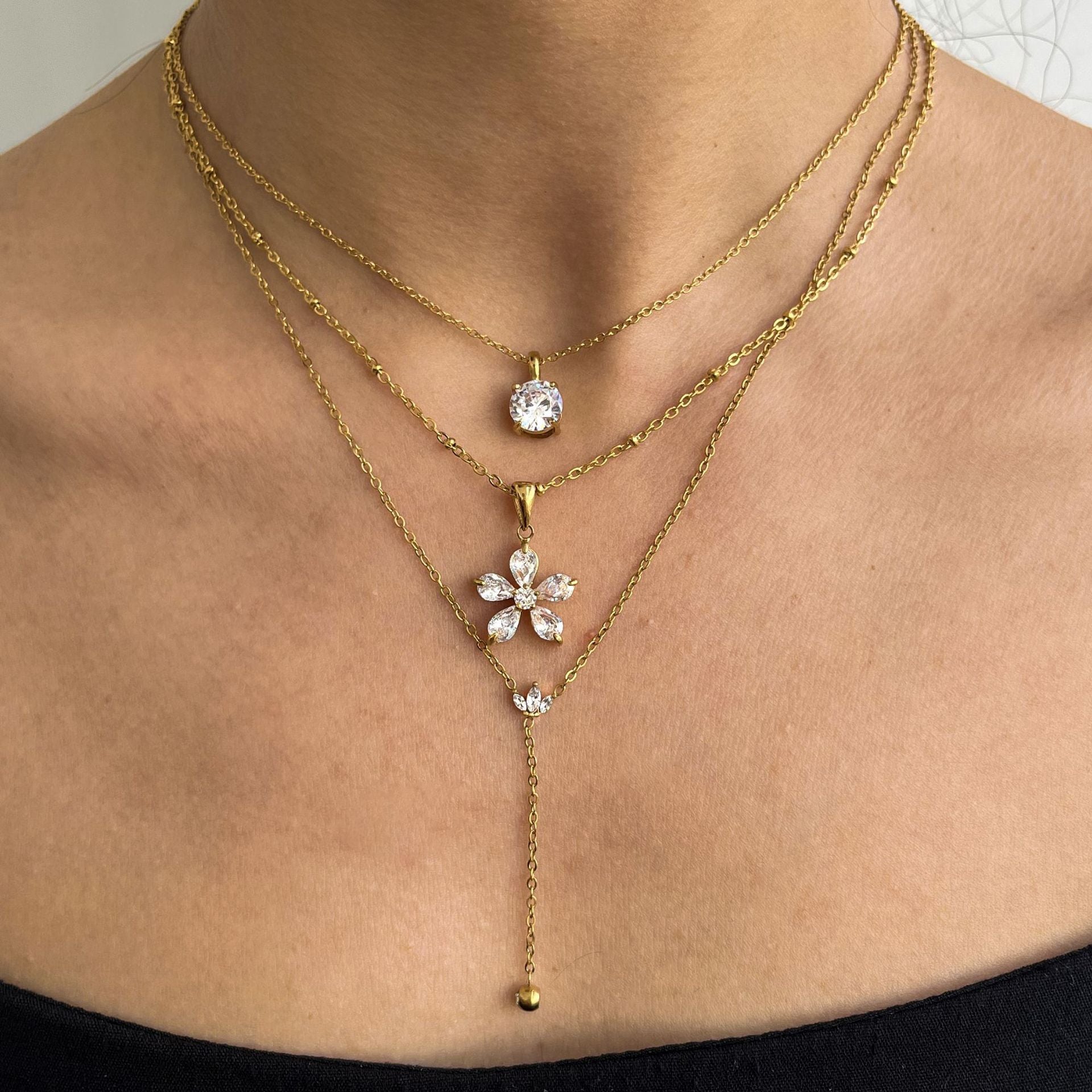 Celine Gold Tone Zircon Flower Necklace