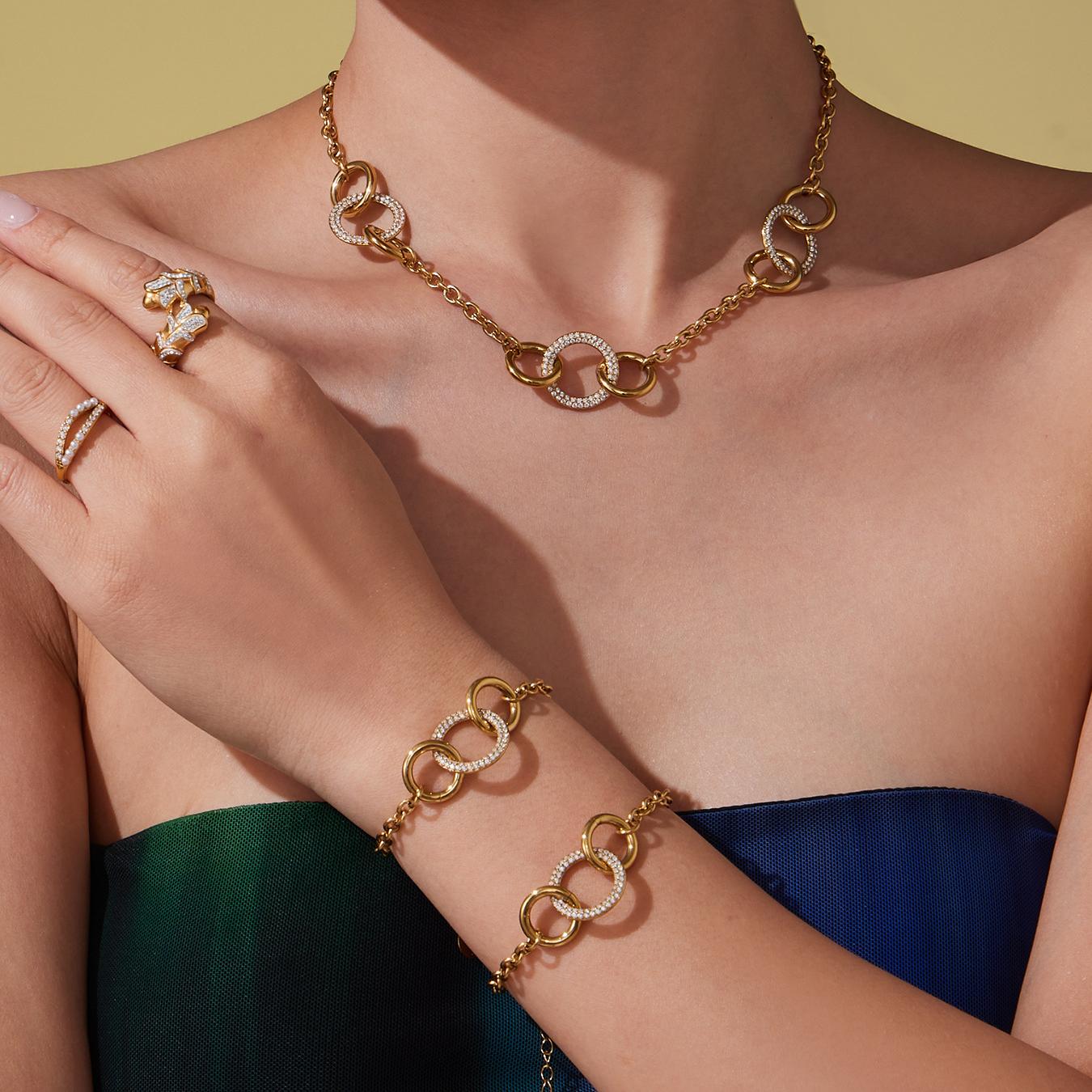 Gabriella Gold Tone Luxury Circles Zircon Necklace